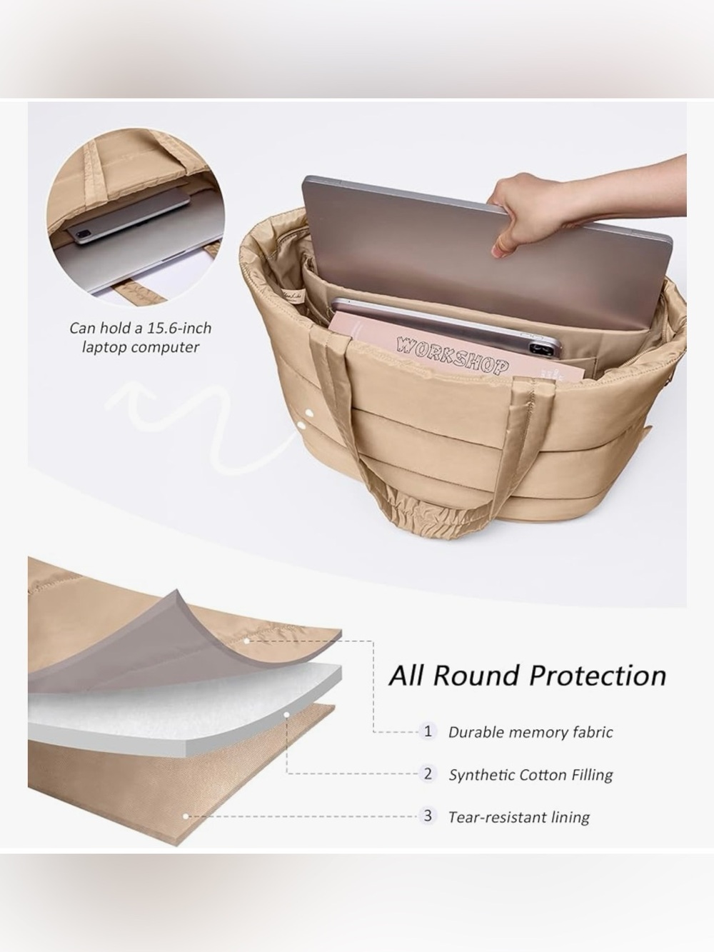 Puffer Tote Bag for Women, Lightweight Puffy Tote with Compartments, crossbody - Picture 8 of 8